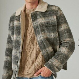 Lucky Brand Plaid Faux Shearling Lined Trucker Jacket LARGE